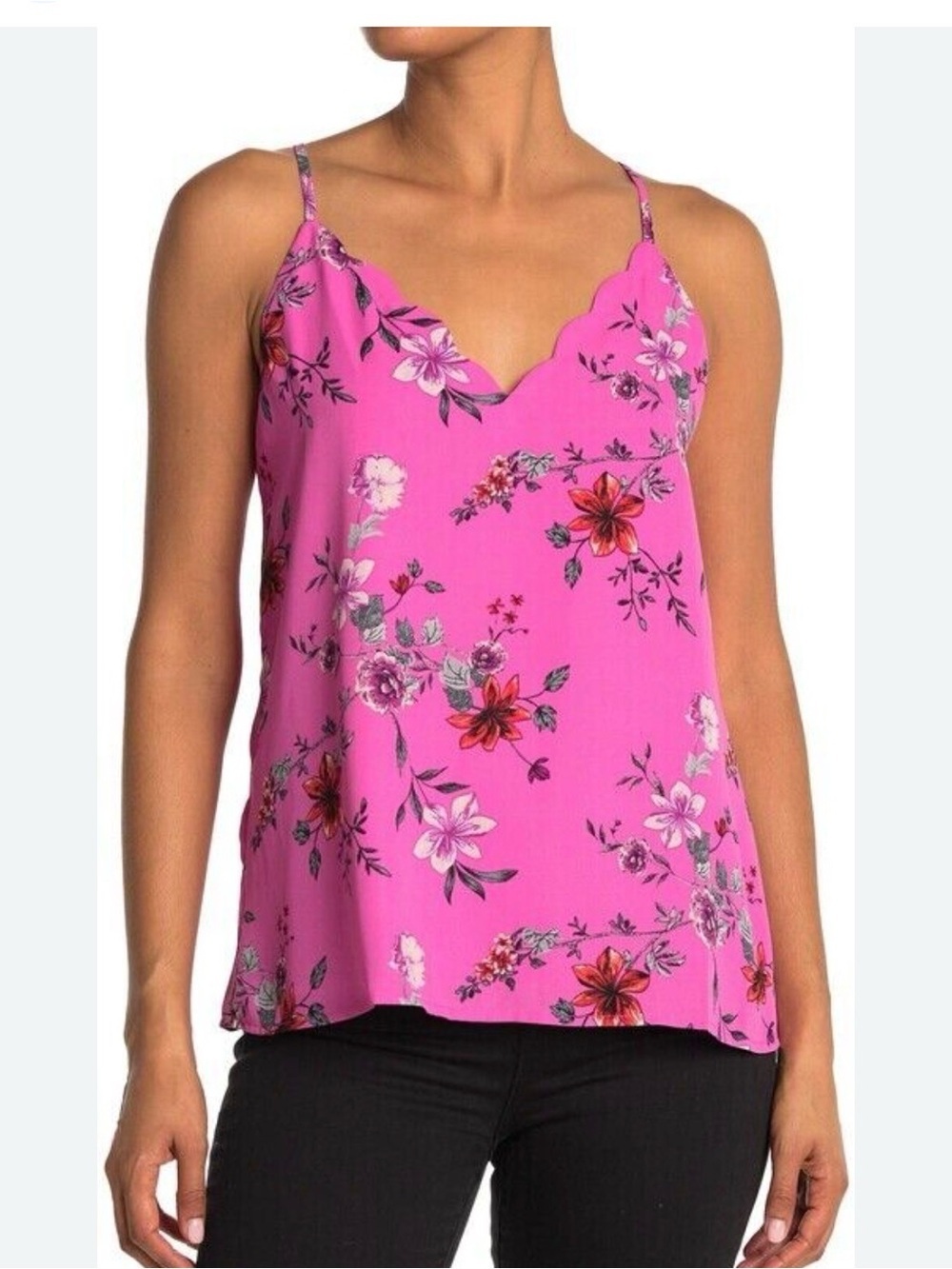 Socialite Floral Scalloped Cami Tank Top | Size Large